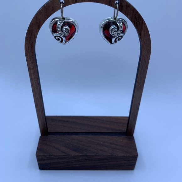 Brighton Red Crystal Heart Earrings French Hooks Rare Retired Cupids Love - Picture 9 of 9